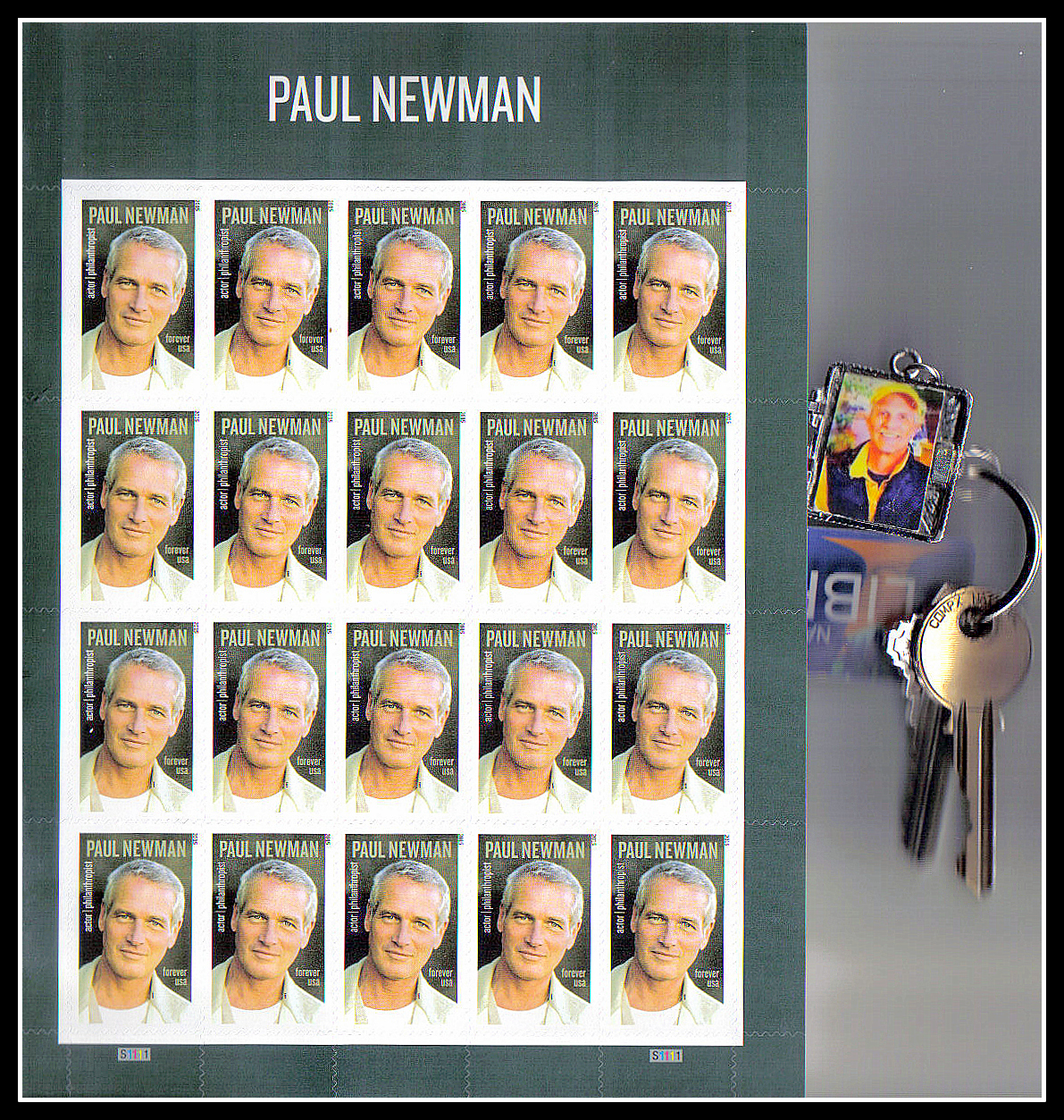 The PAUL NEWMAN Stamp with Jack's keychain