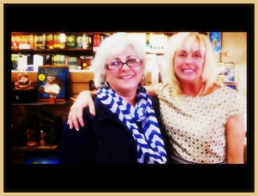 Jerri Lynn and Lucy at Logos framead in gold for BETROTHED blog