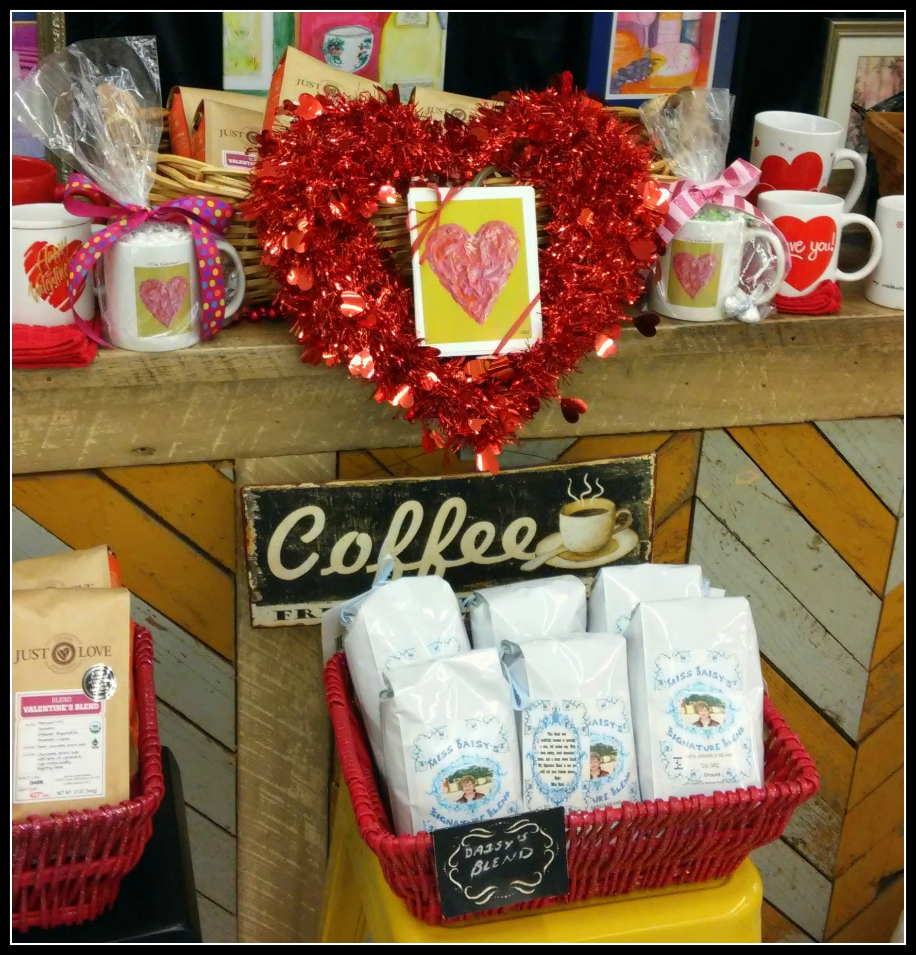 Miss Daisy's New Coffee Blend is delicious inside "The Valentine" coffee cup! Try Daisy's Blends today!!! Grassland's Foodland Market, Franklin, TN.